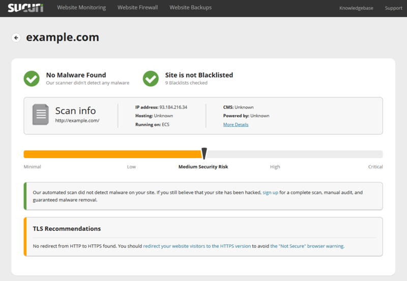 Sucuri SiteCheck Website Security - Test Results