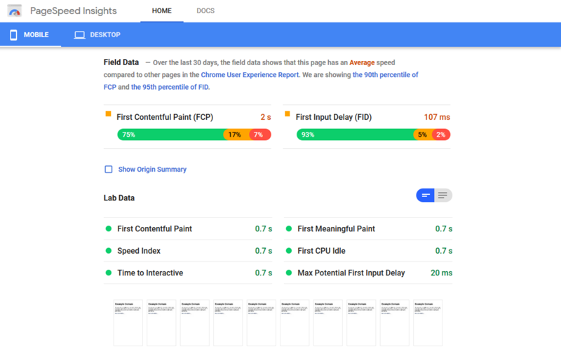 PageSpeed Insights - Field and Lab Data