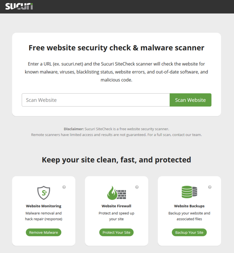Sucuri SiteCheck Website Security - Homepage