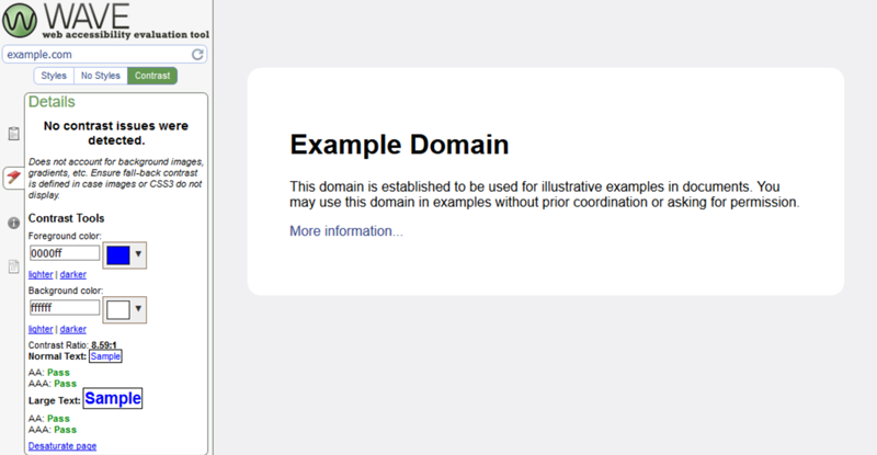 WebAIM WAVE Accessibility Evaluation Tool - Page Contrast