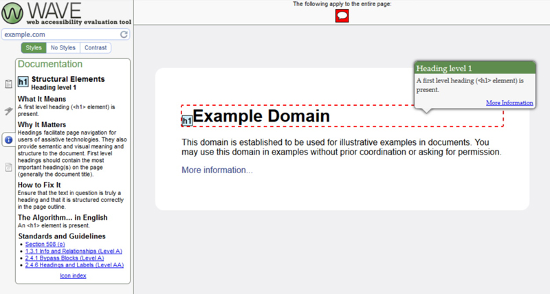 WebAIM WAVE Accessibility Evaluation Tool - Page Documentation