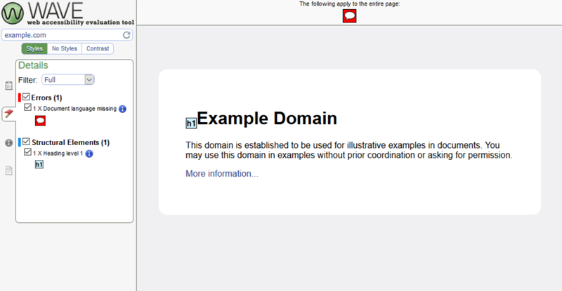 WebAIM WAVE Accessibility Evaluation Tool - Page Styles